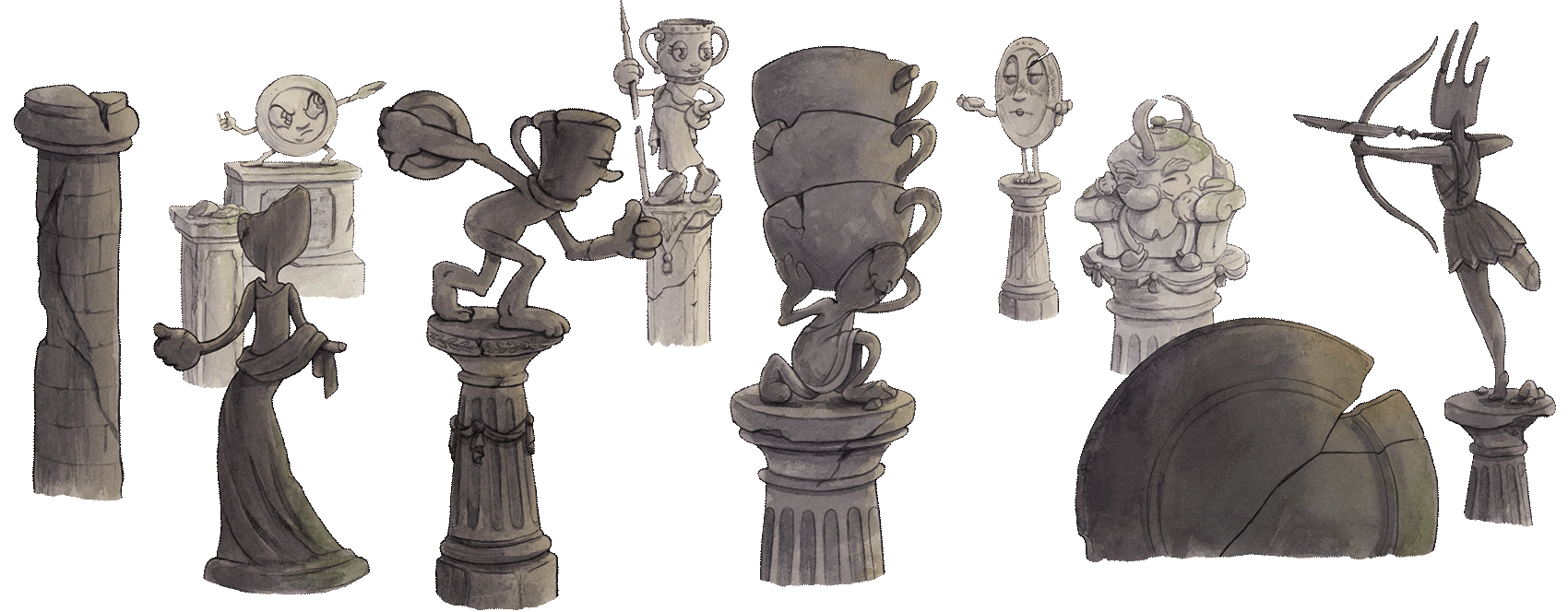 individual game assets from the video game Cuphead